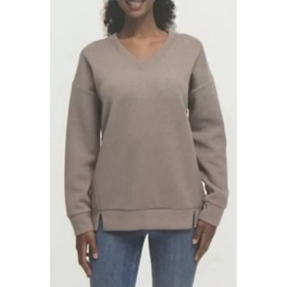 Marc New York Women's V-Neck Long Sleeve Textured Pullover, Taupe, Size XL S2 X2